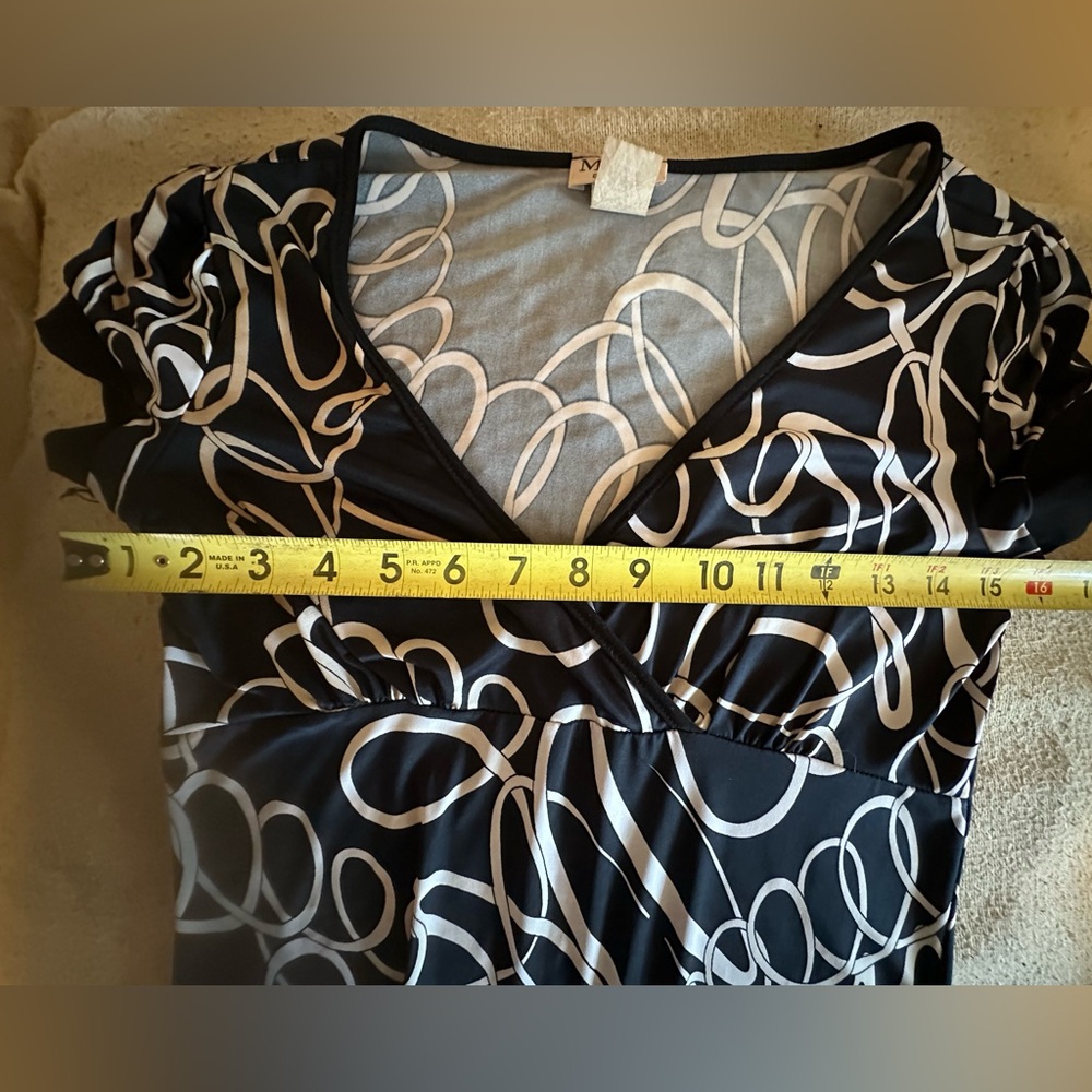 MKM Designs B&W Swirl Pattern Sheath Dress Cap Sleeve Knee Length Women's Sz S - Picture 9 of 14